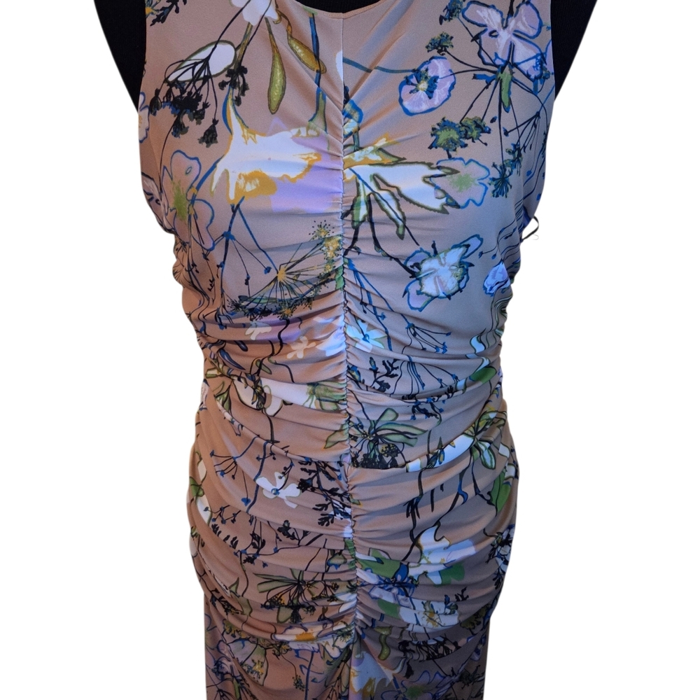Halogen Women's Floral Ruched Midi Dress M Brown Blue NWT - Picture 3 of 4